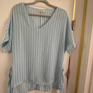 Jon & Anna Light Blue Striped V-Neck Blouse
